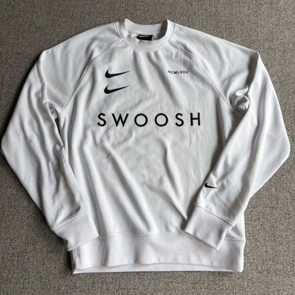 Nike Sweatshirt Mens Small Swoosh White Double Logo MCMLXXII Graphic Crewneck